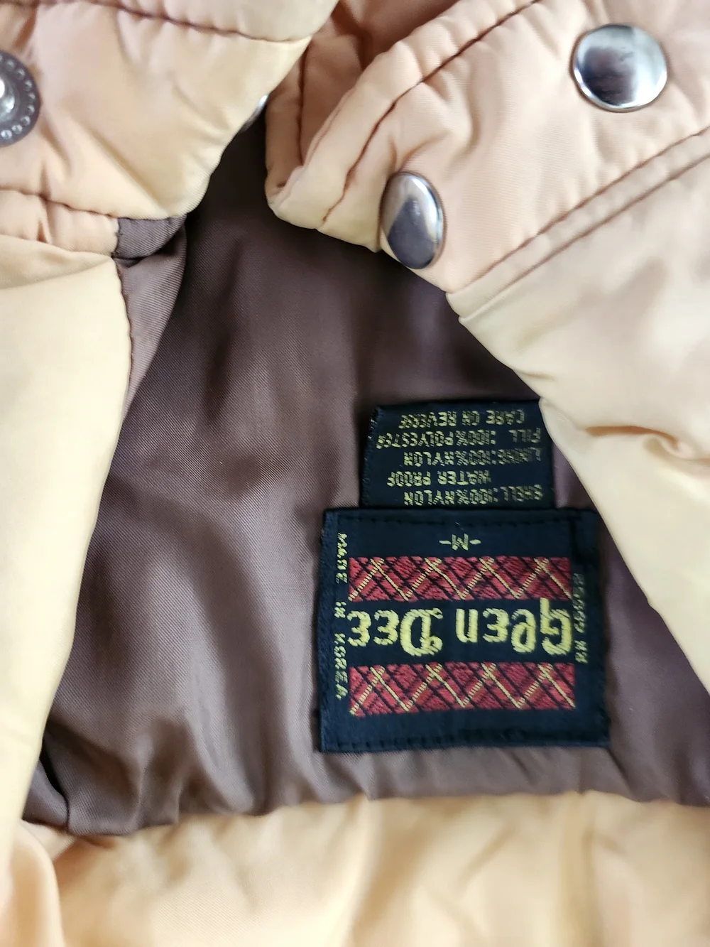 70's Green Dee Colorblock Puffer Jacket - Peach, Brown & Black